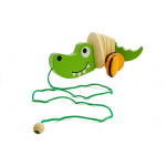Krokodíl na kolieskach 18 cm - drevený, zelený